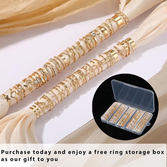 60 Pcs Gold Stackable Rings for Women, Knuckle Rings Chunky Gold Ring Set Dainty - Picture 3 of 9